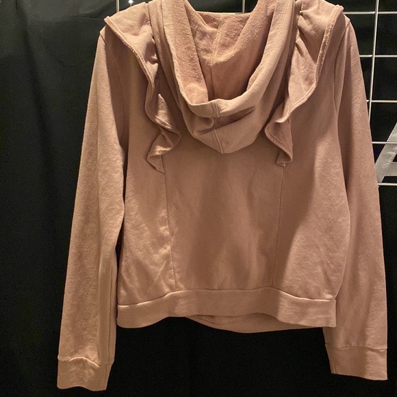 ANTHROPOLOGIE T.La WOMEN'S BLUSH LONG SLEEVE RUFFLED HOODIE SWEATSHIRT Sz L - Picture 2 of 4